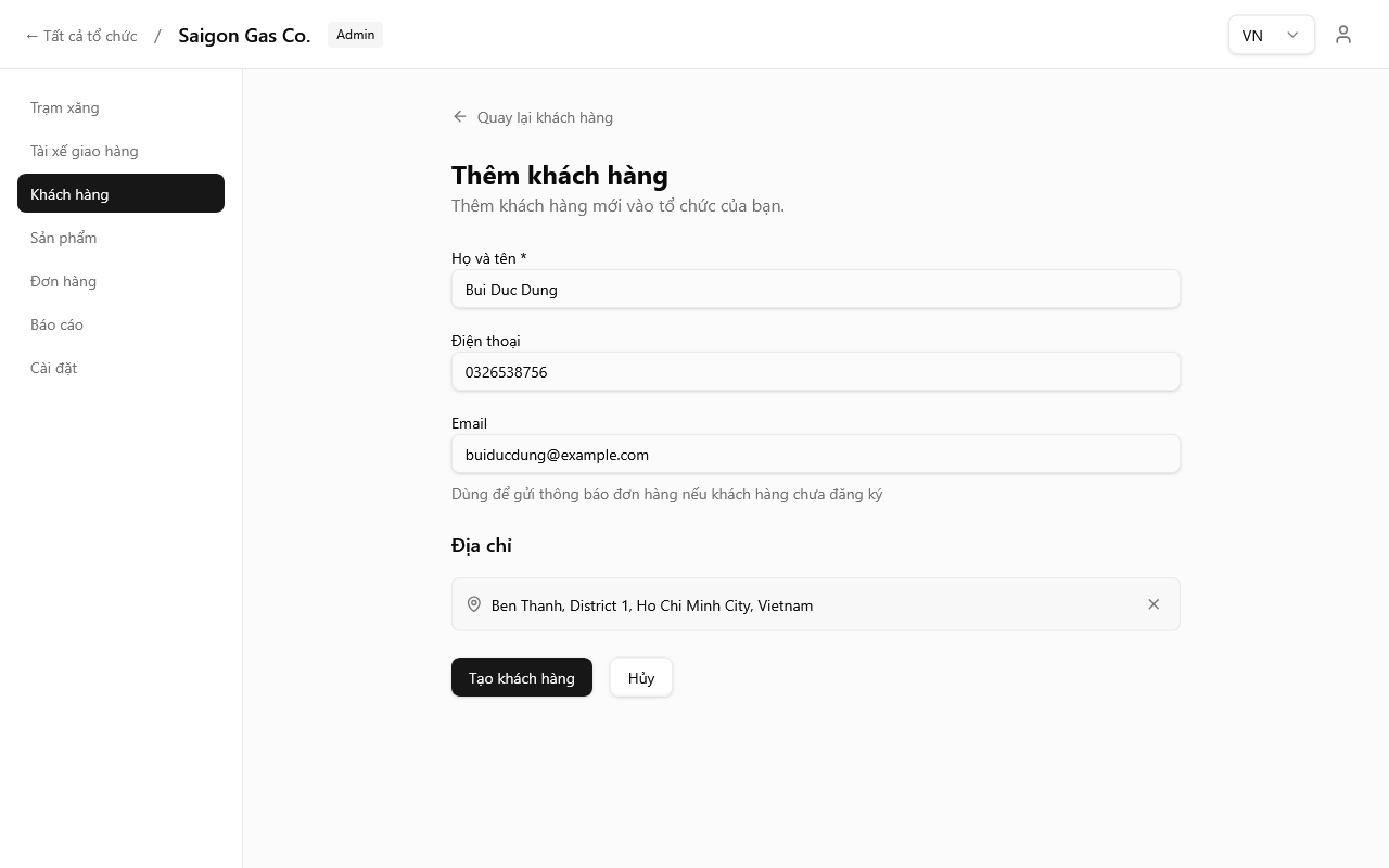 Biểu mẫu thêm khách hàng mới