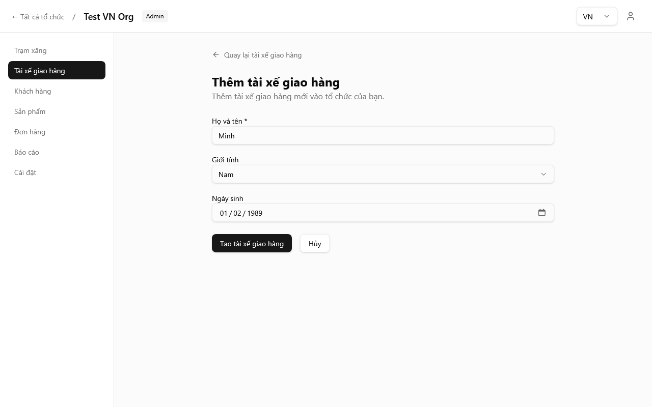 Biểu mẫu thêm tài xế