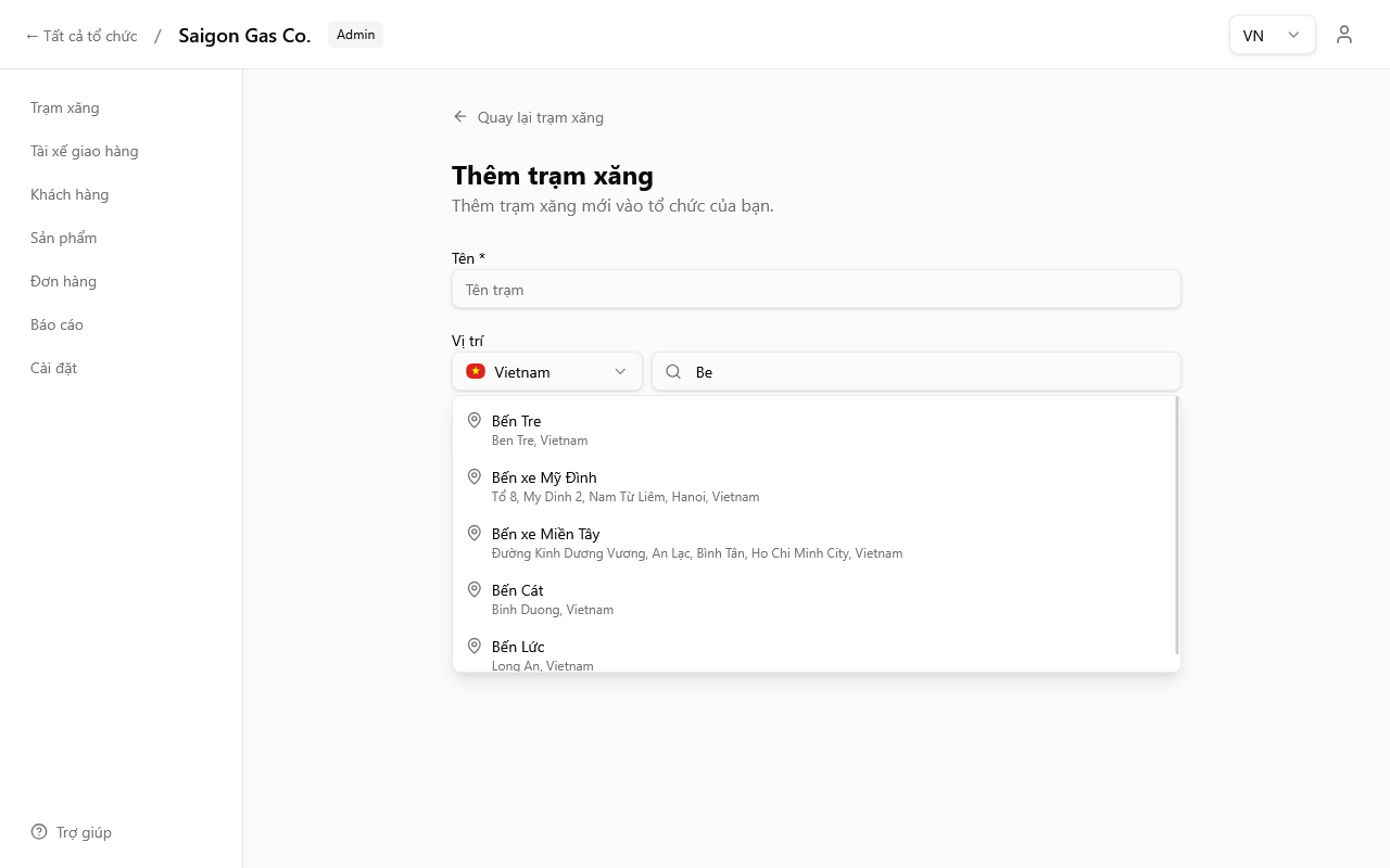 Biểu mẫu thêm trạm gas mới
