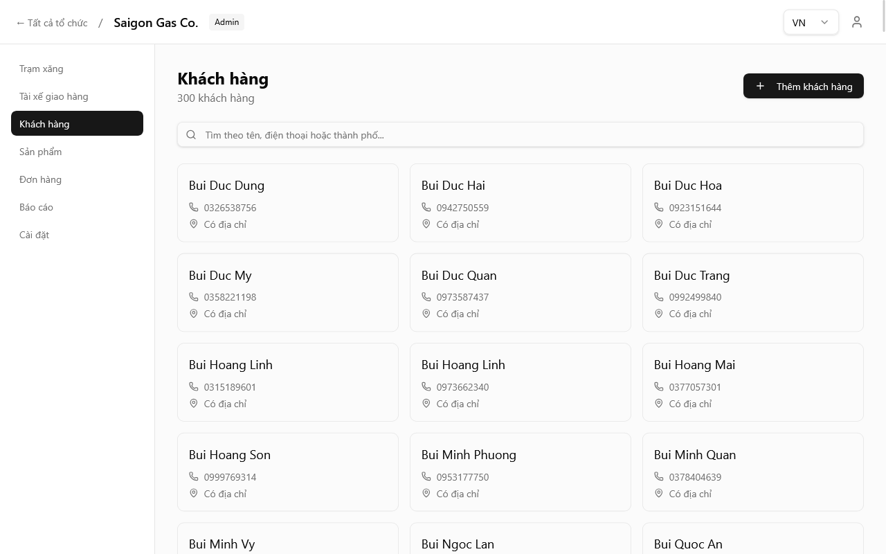 Danh sách khách hàng với tìm kiếm