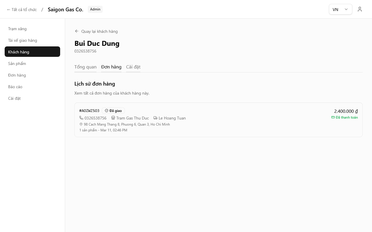 Lịch sử đơn hàng khách hàng