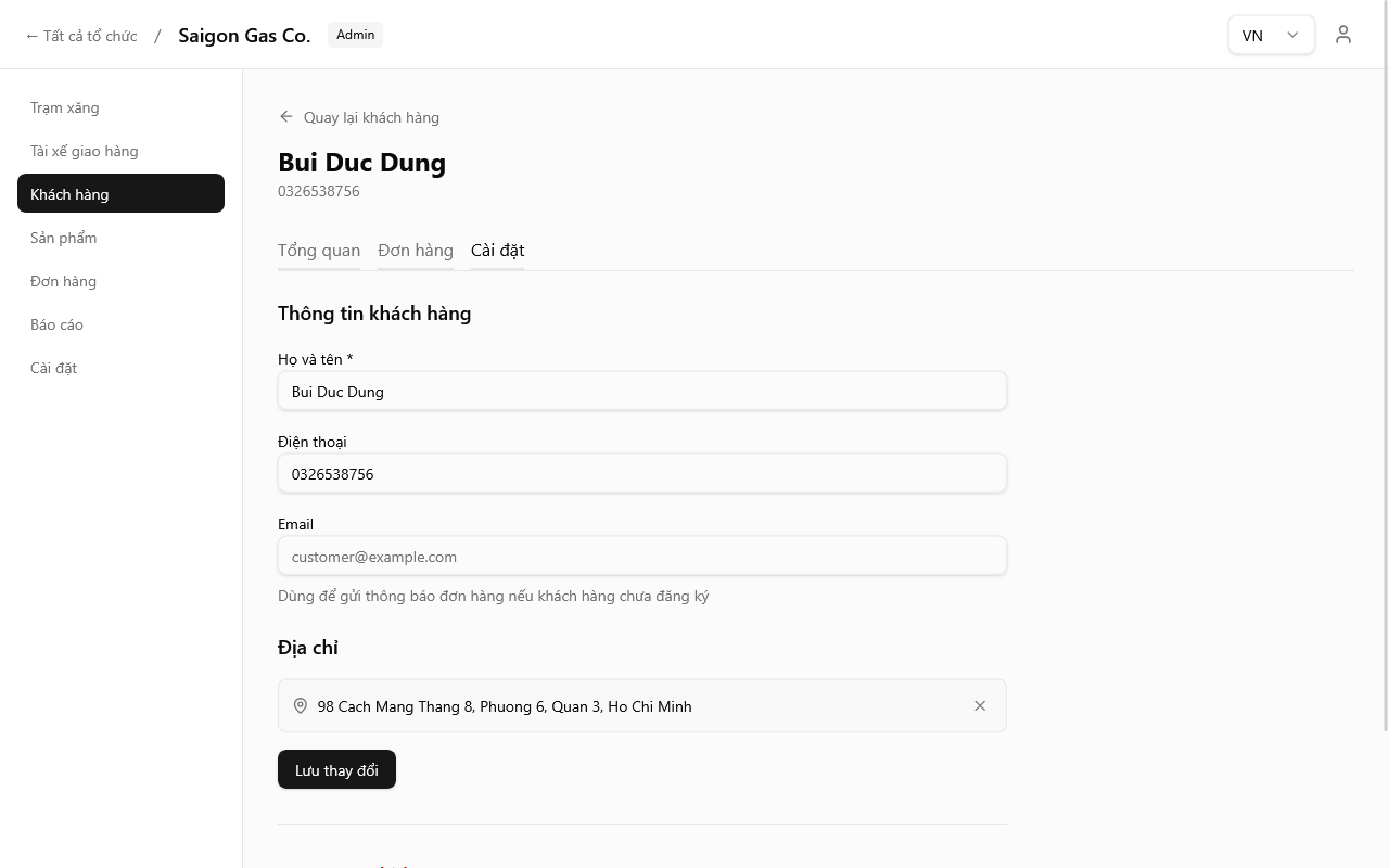 Tab cài đặt khách hàng