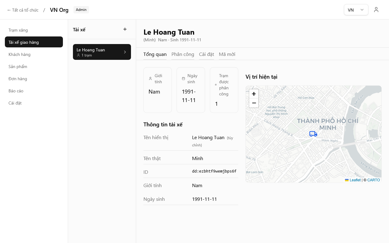 Tổng quan tài xế với bản đồ trực tiếp