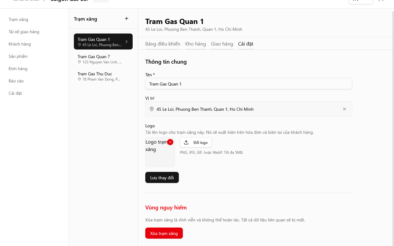 Cài đặt trạm gas