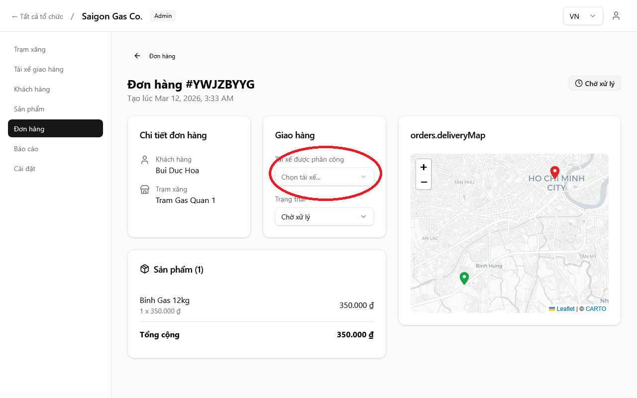 Phân công tài xế cho đơn hàng