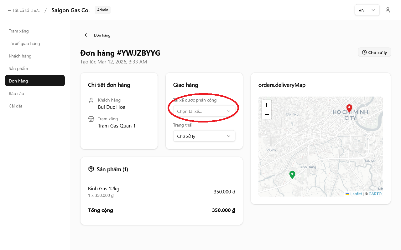 Dropdown trạng thái đơn hàng