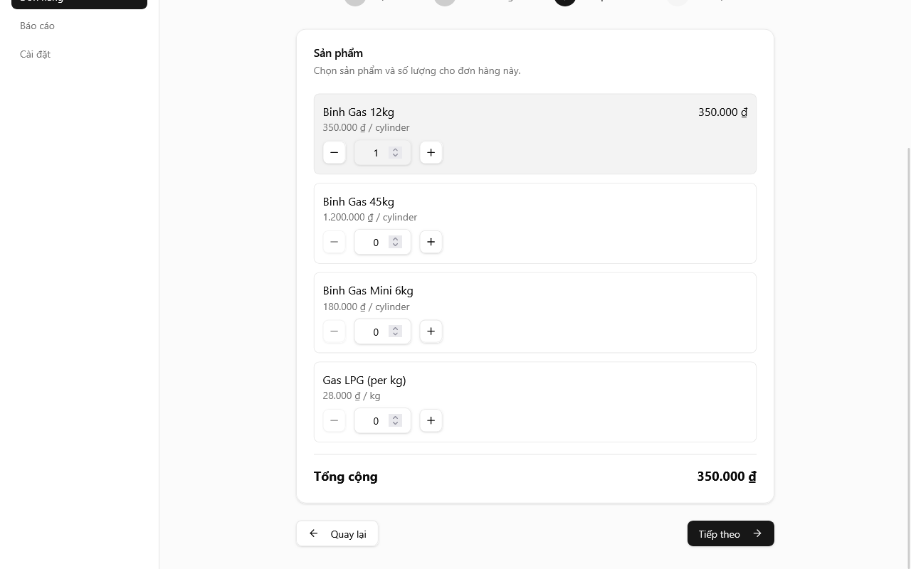 Chọn sản phẩm với số lượng