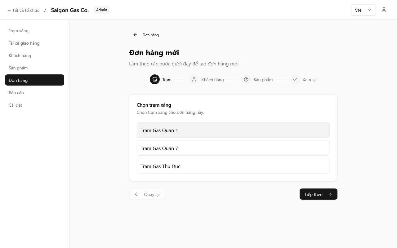 Bước chọn trạm gas