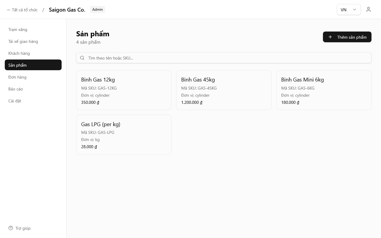 Danh sách sản phẩm với tìm kiếm