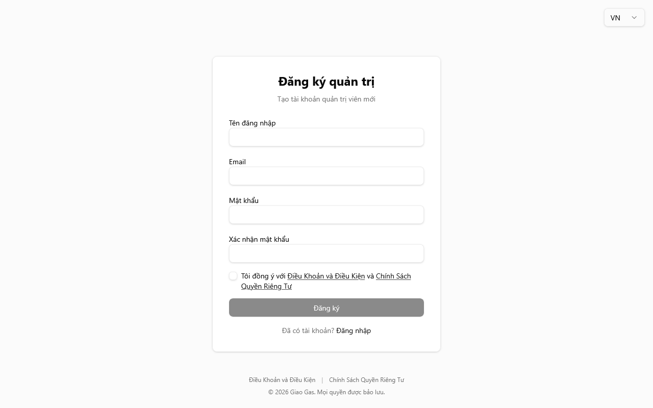 Trang đăng ký với các trường email và mật khẩu