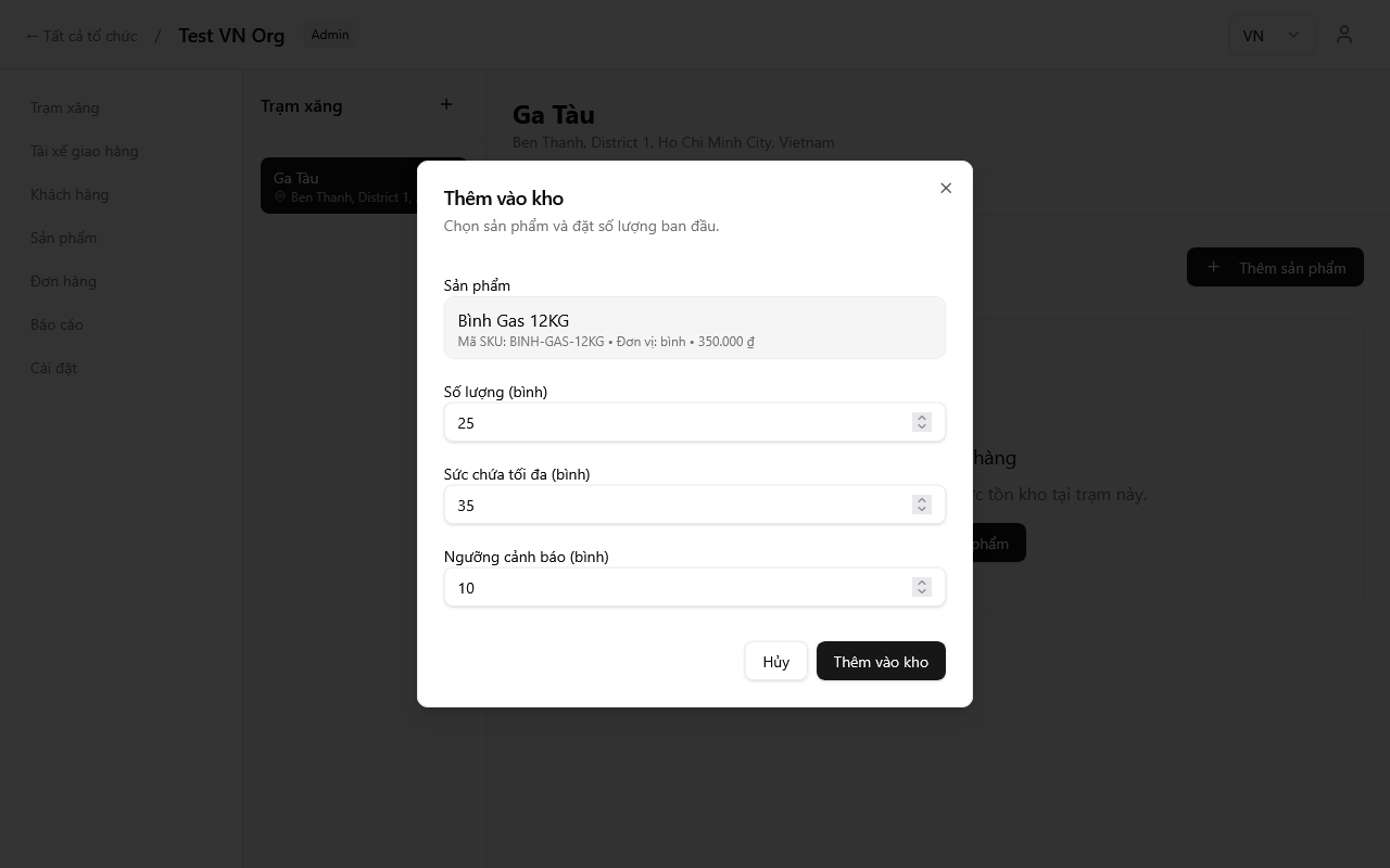 Tồn kho trạm với sản phẩm